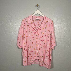 Zoe California Women L Pink Fruit Berry Shirt Short Sleeve Button Front Summer